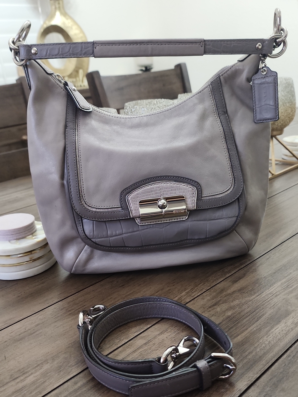 Coach Pebbled Leather Shoulder/crossbody Bag in Gray